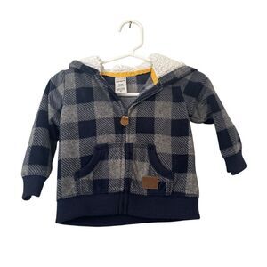 Navy Plaid Sherpa Hoodie Jacket